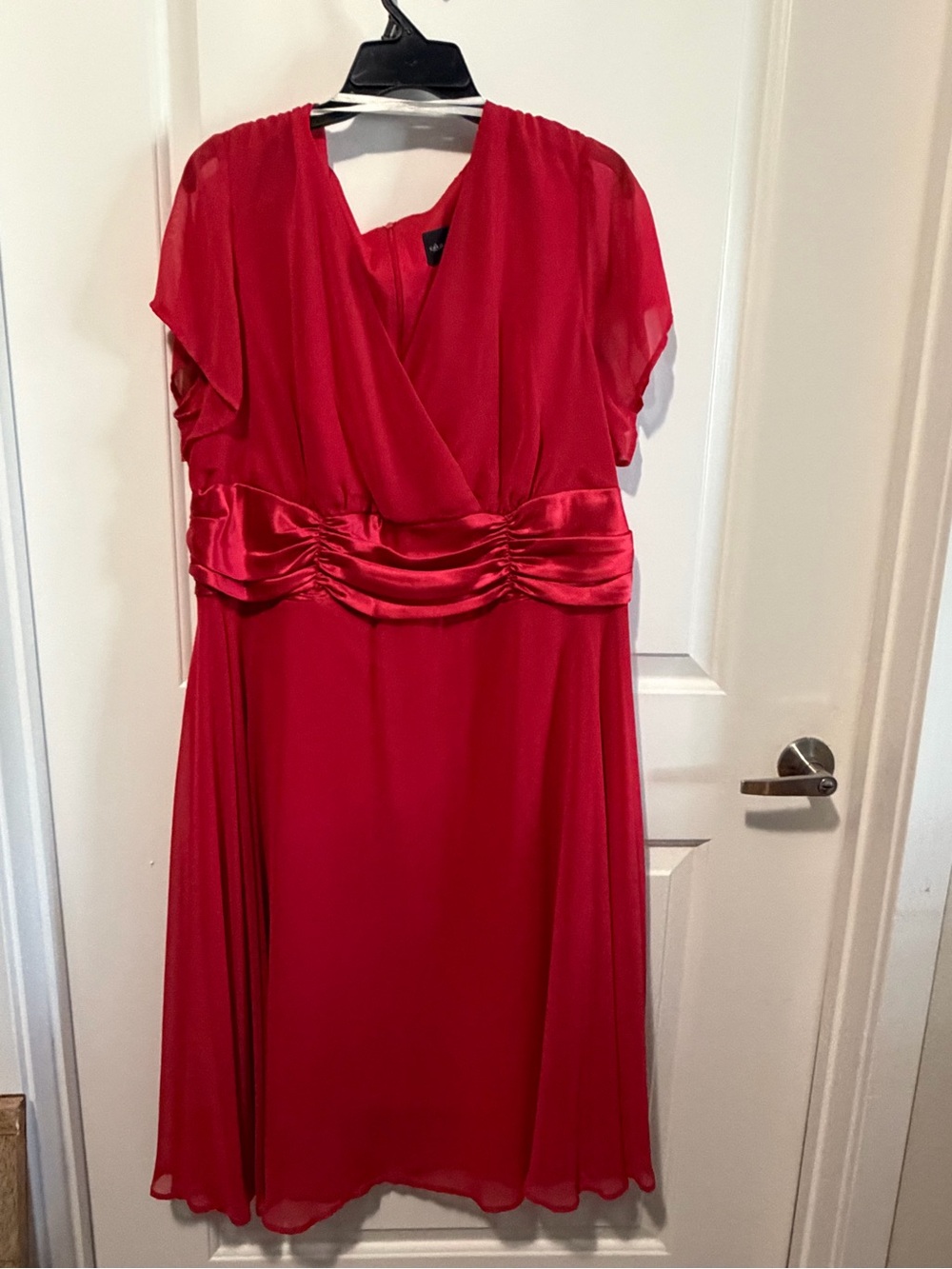 connected apparel Red V-Neck Midi Dress with Satin Waistband